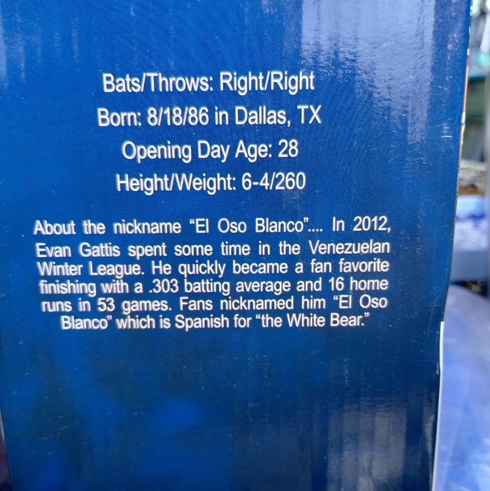 Evan Gattis Bobblehead Fanatics Blue Baseball Player Box